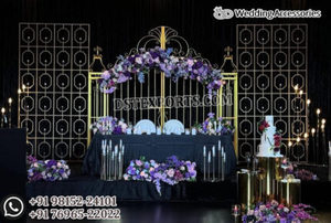 <b>Wedding</b> Reception Stage with Elegant Candle Wall Screens Grand Reception Stage Metal Candle <b>Stand</b> luxury Candle <b>Backdrop</b> Panel - Product Image 4