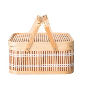 Rectangular Bamboo Picnic <b>Basket</b> Handcrafted Slatted Bamboo <b>Hamper</b> with Lid Luxury Storage Presentation Case - Product Image 1