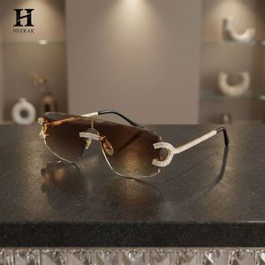 Luxury Rimless Diamond <b>Sunglasses</b> Men Women Oversized Shield <b>Gradient</b> Brown Tea Lens C Decor Iced Out Rhinestone Eyewear - Product Image 2