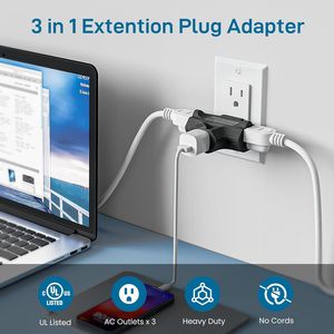 Adattatore di messa a terra a 3 prese certificato UL, prolunga per prese di corrente per impieghi gravosi, nero, confezione da 3 - Product Image 4