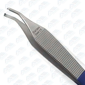 Medic Instrument Brown Dressing Forceps 4.75 in Curved Surgical Tissue Forceps Blue Handle Adson Forceps Tissue 1X2 <b>Teeth</b> - Product Image 3