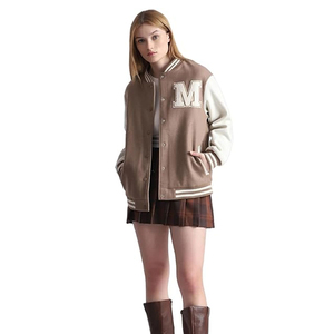 Custom Made Wholesale Cropped <b>Varsity</b> <b>Jacket</b> for Women Genuine Leather & Wool Embroidery College Polyester Material Autumn - Product Image 5