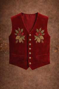 Costume de Père Noël en velours rouge avec bordure en fourrure blanche et broderie de houx pour hommes adultes - Product Image 3