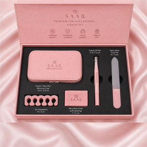 SAAR Premium 8-Piece Durable Manicure <b>Pedicure</b> Kit Stainless Steel <b>Tools</b> Portable Nail Care Set Customized Pink Gift Box - Product Image 5