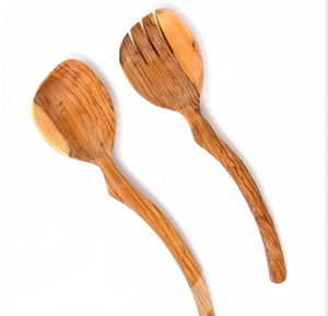 Ensemble de service à salade en bois naturel, design minimaliste, finition mate, couverts pour le camping et la cuisine, utilisation en camping et en hôtel - Product Image 1