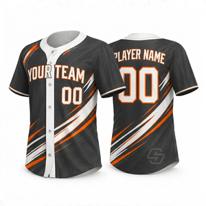 Maillot de baseball personnalisé sublimé 100% polyester noir bleu blanc rayé à manches courtes avec boutons sur le devant, vêtements de sport respirants - Product Image 5