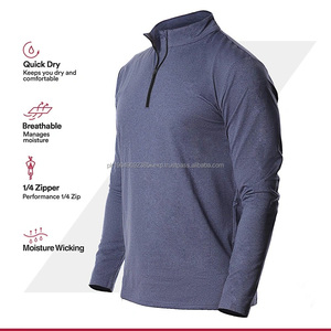 Custom <b>Men's</b> <b>Long</b> Sleeve <b>tshirt</b> Quarter Zip Sports T Shirt Polyester Running Jacket Pullover Half Zipper Active Wear T-Shirt - Product Image 5
