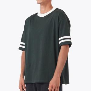 T-shirt en coton noir pour homme, manches courtes, col rond, coupe ample décontractée, longueur normale, couleur unie, bordure contrastée, tissu tricoté - Product Image 3