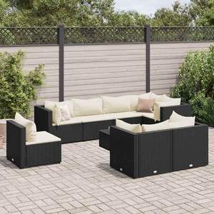 Ensemble de salon de jardin en polyrotin noir 9 pièces avec coussins - Product Image 1