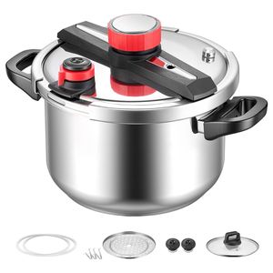 Pentola a Pressione in Acciaio Inox da 10Qt con Coperchio in Vetro Temperato, Griglia per Cottura a Vapore, Compatibile con Fornelli a Induzione, Tre Livelli di Pressione - Product Image 1