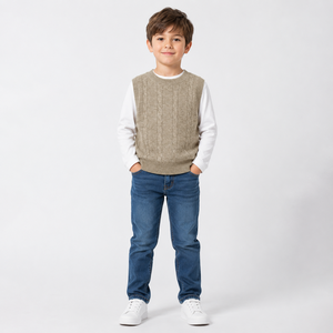 Suéter personalizado para niño, <span class=keywords><strong>chaleco</strong></span> de <span class=keywords><strong>lana</strong></span> de Cachemira, cuello redondo, <span class=keywords><strong>chaleco</strong></span> de punto con cable - Product Image 2