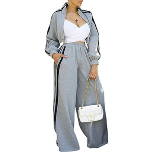 Conjunto Deportivo de 2 Piezas para Mujer, Chaqueta Corta y Pantalones Anchos, Ropa Deportiva Informal - Product Image 1