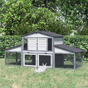 Nichoir à lapins en bois XL de 89 pouces pour les grandes races de cochons d'Inde, utilisation intérieure et extérieure, avec toit résistant aux intempéries et plateau amovible - Product Image 2