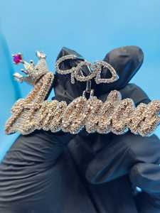 จี้ห้อยคอแบบสองสี ตัวอักษรย่อสั่งทำได้ ประดับเพชรโมอิสซาไนต์ ชุบทอง เงินแท้ 925 สไตล์แร็ปเปอร์ ฮิปฮอป - Product Image 5