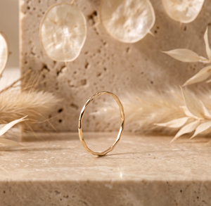 Minimalist Hammered Gold Moissanite Wedding Band <b>Ring</b> 14K <b>Dainty</b> Textured Stacking <b>Ring</b> Wholesale Manufacturer - Product Image 3