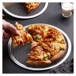 Stainless Steel <b>Pizza</b> <b>Pan</b> with 5MM Fine Mesh Wood Handle Oven Safe <b>Pizza</b> Tools for Even Baking and Crisp Crust - Product Image 1