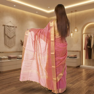 Sari en coton de qualité supérieure, broderie dorée complexe, tenue traditionnelle indienne élégante, cérémonies de mariage, festivals, Devi - Product Image 2