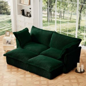 Divano a 2 Posti in Corduroy con Rivestimento Rimovibile, Oversize, per Soggiorno, con 2 Pouf, per Home Theater, Opzione Divano Letto - Product Image 3