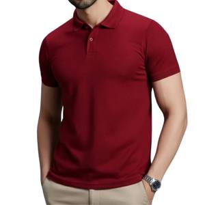 Polo en piqué de coton marron à manches courtes pour homme, couleur unie, décontracté, boutonné, coupe classique, tricoté, anti-rétrécissement - Product Image 2