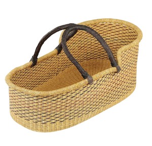 Premium solid color handmade leather strap bassinet seagrass <b>changing</b> <b>basket</b> together with rattan <b>changing</b> kid <b>basket</b> and straps - Product Image 2