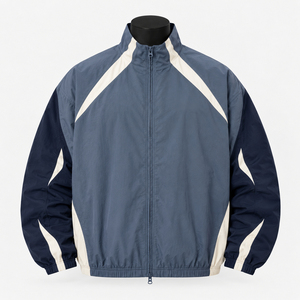 Men's Color Blocking Windproof <b>Racer</b> <b>Jacket</b> Stand Collar Zipper Closure Sporty Style Autumn Wear - Product Image 2
