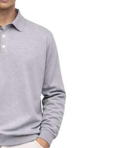 เสื้อโปโลแขนยาวสีเทาอ่อนสำหรับผู้ชาย ผ้าคอตตอนผสมเนื้อนุ่ม สวมใส่สบาย คอปกคลาสสิก เหมาะสำหรับฤดูหนาว ผลิตโดยผู้ผลิต - Product Image 3