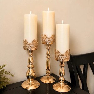 Premium Set Of 3 Lavish <b>Candle</b> Stands Elegant Decorative Holders Perfect For Living Room Styling And Gifting Purpose From India - Product Image 1