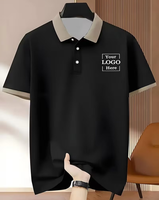 Men's Navy Blue 100% Cotton Customizable for Shirt Short Sleeve Solid Breathable Casual Front Logo Print Regular Fit