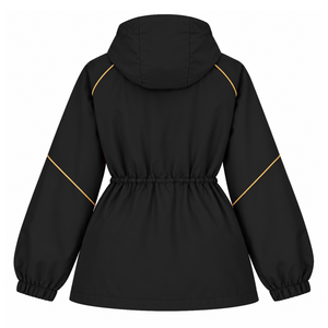 NCBW Chaqueta Impermeable con Capucha Negra para Mujer, Cortavientos con Cremallera Completa, Cintura Ajustable con Cordón, Puños Elásticos, Abrigo Anorak para Exteriores - Product Image 4