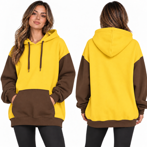 Women's Oversized Hooded Sweatshirt Color Blocked White Beige Fleece Breathable Eco-Friendly Pocket Design Long Sleeve Winter - Product Image 6