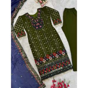 Ensemble de pent et de dupatta de créateur pour les fêtes, vêtements indiens et pakistanais avec travail de moti - Product Image 4