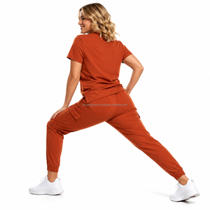 Blank Plain Custom Logo Side Pocket Jogger Cuff Mandarin Collar Nurse <b>Scrub</b> <b>Uniform</b> Anti Wrinkle Spandex/Polyester Woven Unisex - Product Image 3