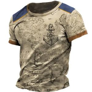 Men's Vintage Summer Short-Sleeved T-Shirt with <b>Navigation</b> <b>Compass</b> 3D Print British Streetwear Fashion New Collection - Product Image 1