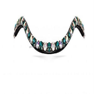 Wave Curve Custom Bling Leather Brow Band Calidad Premium 100% Eco Leather Show Horse Riding Eco Leather Vegetal Curtido Negro - Product Image 3