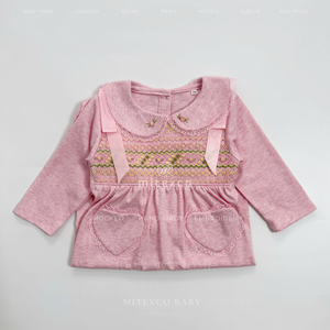 Mitexco Combinaison pour bébé fille à manches longues avec col Peter Pan, motif géométrique brodé à la main, en coton, pour le printemps - Product Image 4
