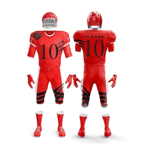 Uniformes de football américain personnalisables, imprimés par transfert thermique rouge, 100% polyester, respirants, coupe régulière, pour hommes, toutes saisons - Product Image 3