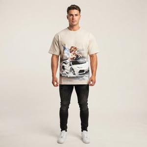T-shirt tendance personnalisé avec imprimé de voiture de sport blanche, col rond, 100% coton jersey, manches courtes, unisexe. - Product Image 3
