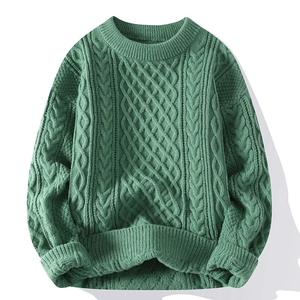 Plus Size Men's Crew Neck Cable Knit Pullover Sweater Thin Solid Color Long Sleeve Casual New Arrival Winter 100% Cotton - Product Image 6