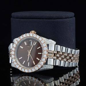 Reloj de Cuarzo de Lujo Personalizado para Hombre, Estilo Hip Hop, Esfera Marrón, Precio al por Mayor, Reloj con Diamantes para Hombre - Product Image 4