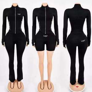 Conjunto de yoga de alta calidad para mujer, pantalones de yoga deportivos, conjuntos de yoga de secado rápido para mujer, ropa ajustada con orificio para el pulgar y cremallera. - Product Image 4