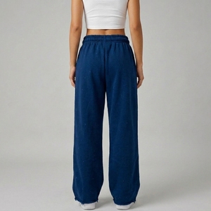 Pantalon décontracté vintage en coton épais 100 % avec strass, taille mi-haute, jambe large, taille élastique, personnalisable pour femme - Product Image 4