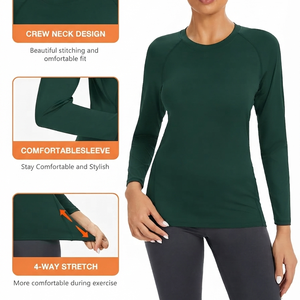 T-shirt de compression pour femme, manches longues, personnalisé, pour yoga, course à pied, sport, tissu extensible, hauts de compression pour femme - Product Image 4