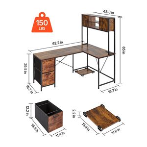 Scrivania da Gaming a L Reversibile da 62,2 Pollici con Luci LED, Supporto CPU e Prese di Corrente, Scrivania per Computer Mobile con Spazio di Archiviazione - Product Image 2