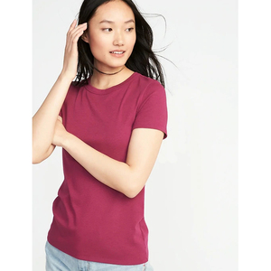 Camiseta de Cuello Redondo de Algodón Negro para Mujer, Corte Ajustado, Informal, Manga Corta, Color Sólido, Tejido de Punto Jersey, para Todas las Temporadas - Product Image 3