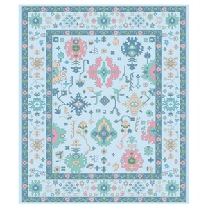 Alfombra de Lana de Lujo Multicolor Anudada a Mano, de Pelo Plano y Grosor Medio, con Patrón Floral Geométrico Clásico para Sala de Estar, Larga - Product Image 6