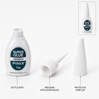 PINIX Super Glue Liquide 15g Bouteille en Gros Faible Décoloration Colle Instantanée Ultra-Puissante Cyanoacrylate pour Métal Bois Céramique Cuir OEM