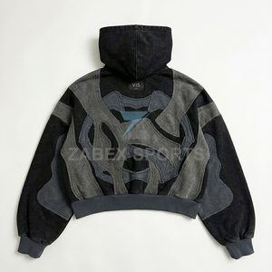 Sweat à capuche oversize vintage délavé avec appliqué patch personnalisé, sweat à capuche épais délavé personnalisé, double capuche, style urbain - Product Image 2