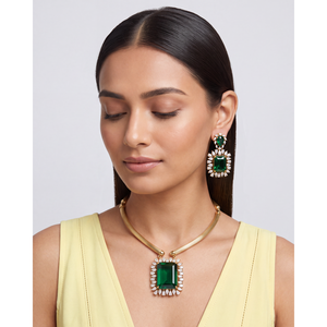 <b>Indian</b> Ethnic Gold Plated Zircon Victorian Hasli <b>Necklace</b> & Earring <b>Set</b> - Product Image 1