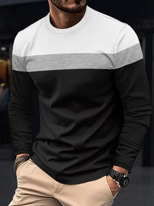 Men's Autumn and Winter Men's <b>Large</b> Size Round Neck Color Blocked Pullover Thin Breathable Long Sleeve <b>T</b>-<b>shirt</b> - Product Image 4