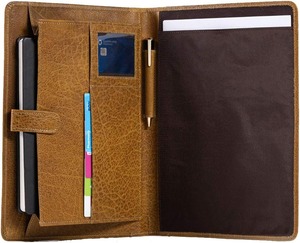 Full Grain Leather Business Portfolio & Personal Organizer Elastic Closure <b>Folder</b> <b>A5</b> Document Bag Padfolio - Product Image 1
